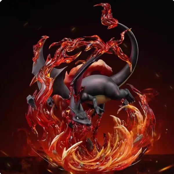 In Stock 20cm Anime Pok é Mon Fire Dragon Black Dragon Spray Fire 1/20 Magical Museum Action Cute Statue Model Toy Decoration