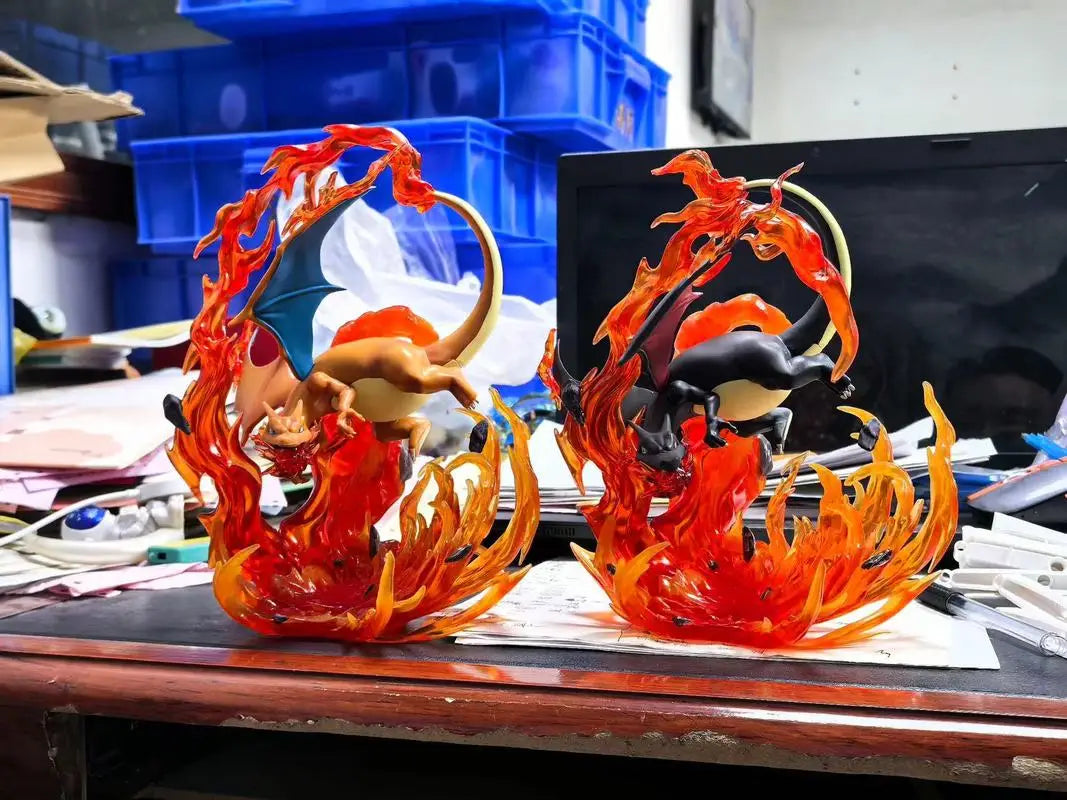 In Stock 20cm Anime Pok é Mon Fire Dragon Black Dragon Spray Fire 1/20 Magical Museum Action Cute Statue Model Toy Decoration