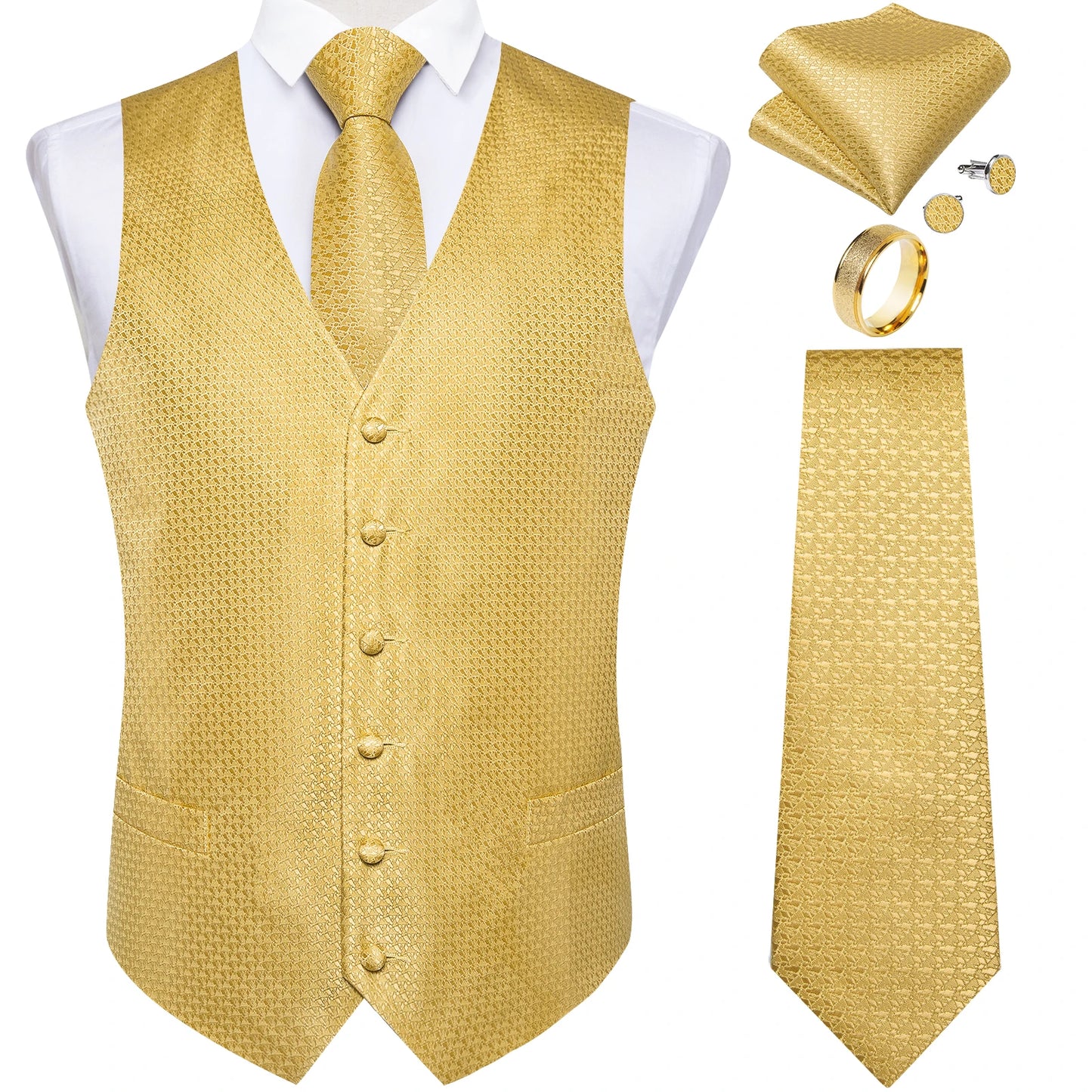 Fashion Green Paisley Vest for Man Business Festival Dress Fit Men's Waistcoat Luxury Silk Necktie Pocket Square Cufflinks Ring