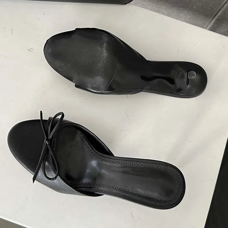 Eilyken Butterfly-knot Peep Toe Women Slippers Fashion Thin Heels Sandals Casual Party Dress Slide Summer Shoes