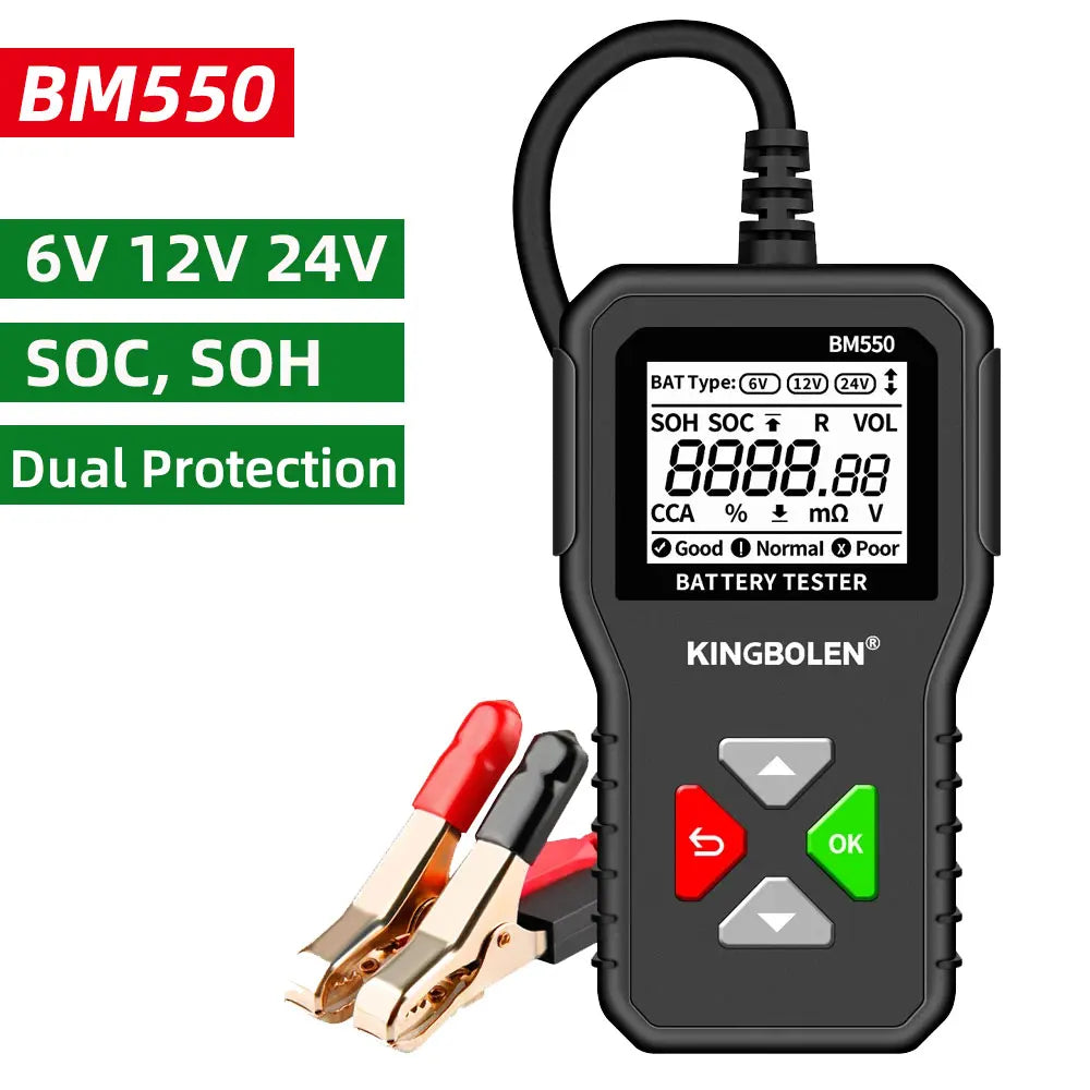 KINGBOLEN BM550 Car Battery Tester 6V 12V 24V 100-2000 CCA Battery System Detect Auto Battery Analyzer Car Battery Tool PK KW208