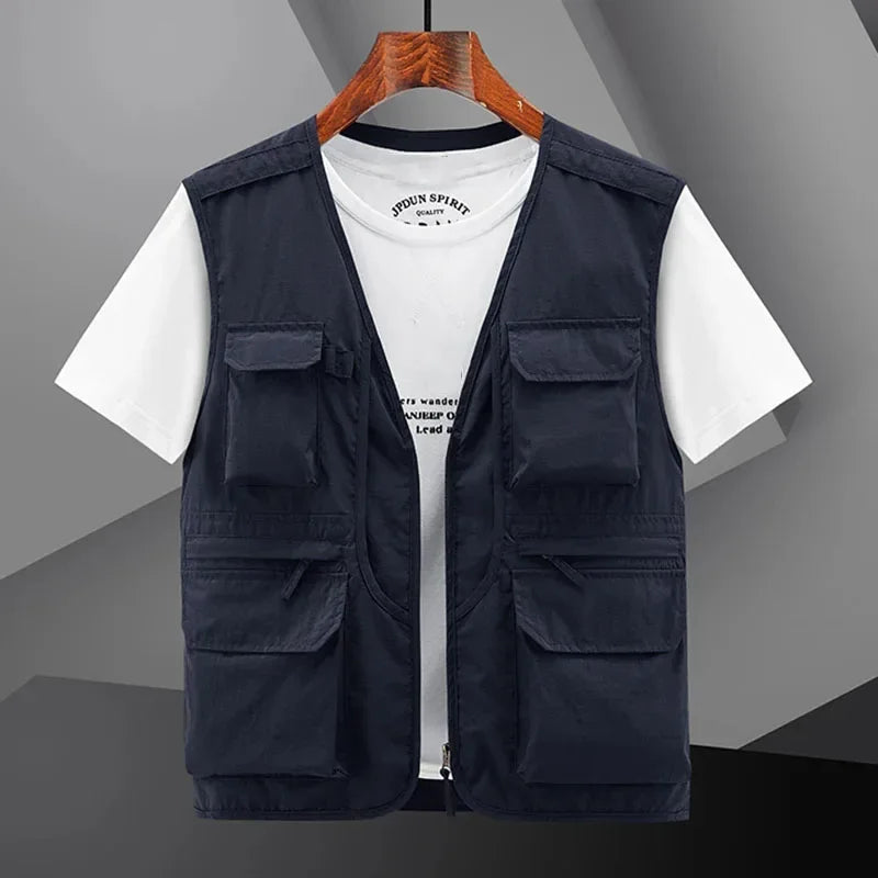 6XL Summer New Outdoor Vest Men Utility Tactical Multi-pocket Vest Techwear Outdoor Hiking Fishing Photography Safari Cargo Vest