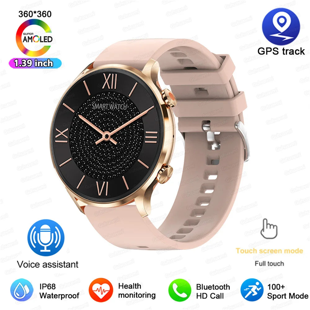 2025 New Smartwatch Women AMOLED HD Screen Always On Display Bluetooth Call IP68 Waterproof GPS Smart Men Watch For Android ios