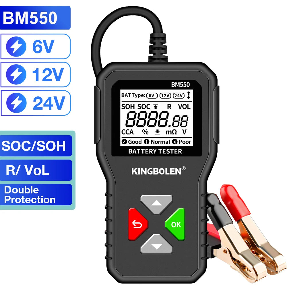 KINGBOLEN BM550, BM550 PLUS Car Battery Tester 6V 12V 24V Battery System Detect Auto Battery Analyzer Car Battery Tool SOC SOH