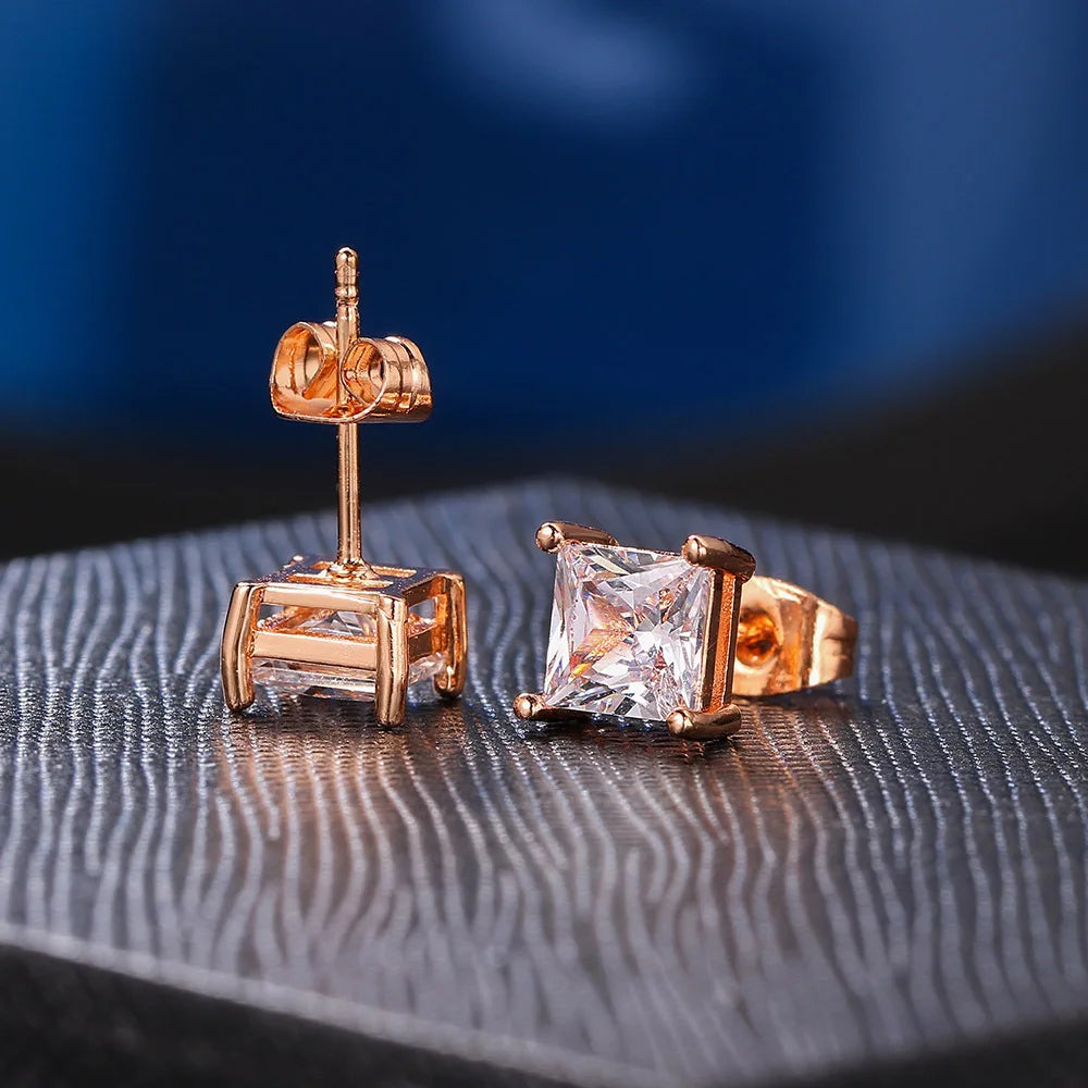 Popular Square Zircon Stud Earrings For Men Women Classic Everything Matching Ear Accessories Jewelry Wholesale aretes de mujer
