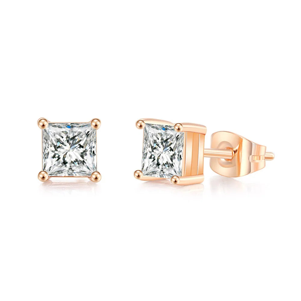 Popular Square Zircon Stud Earrings For Men Women Classic Everything Matching Ear Accessories Jewelry Wholesale aretes de mujer