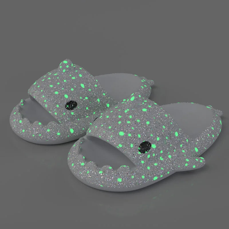 Halloween Pumpkin Night Light Shark Slippers Women Luminous Sandal Couple Home Non-slip Creative Slides Men Outside Flip Flops