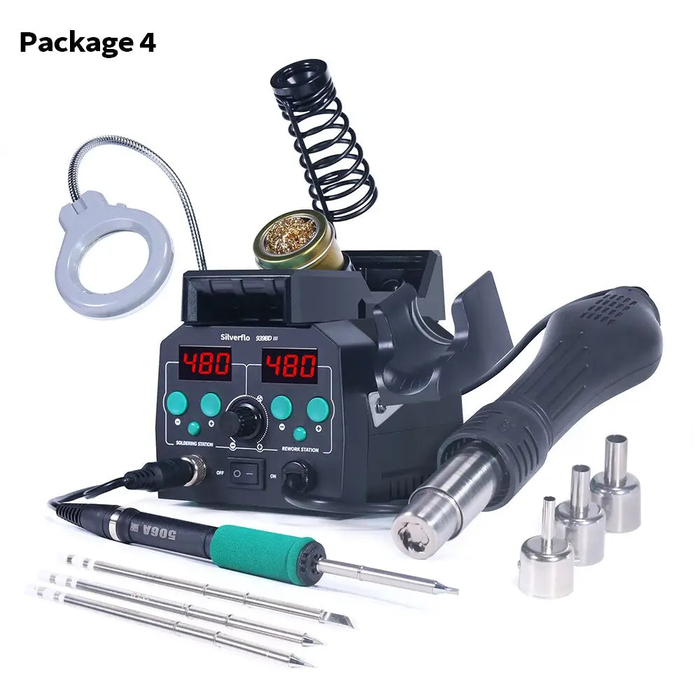 Silverflo 938BD-III Soldering Station Rapid Heating T12 Soldering Iron Hot Air Welding Station With Auto Sleep For SMD Rework