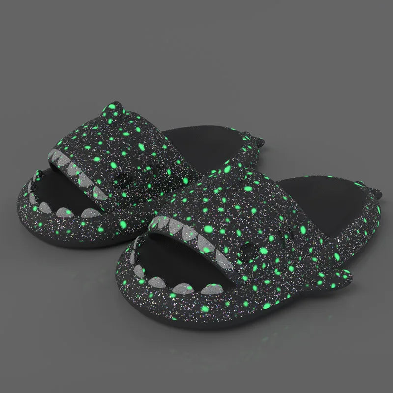 Halloween Pumpkin Night Light Shark Slippers Women Luminous Sandal Couple Home Non-slip Creative Slides Men Outside Flip Flops
