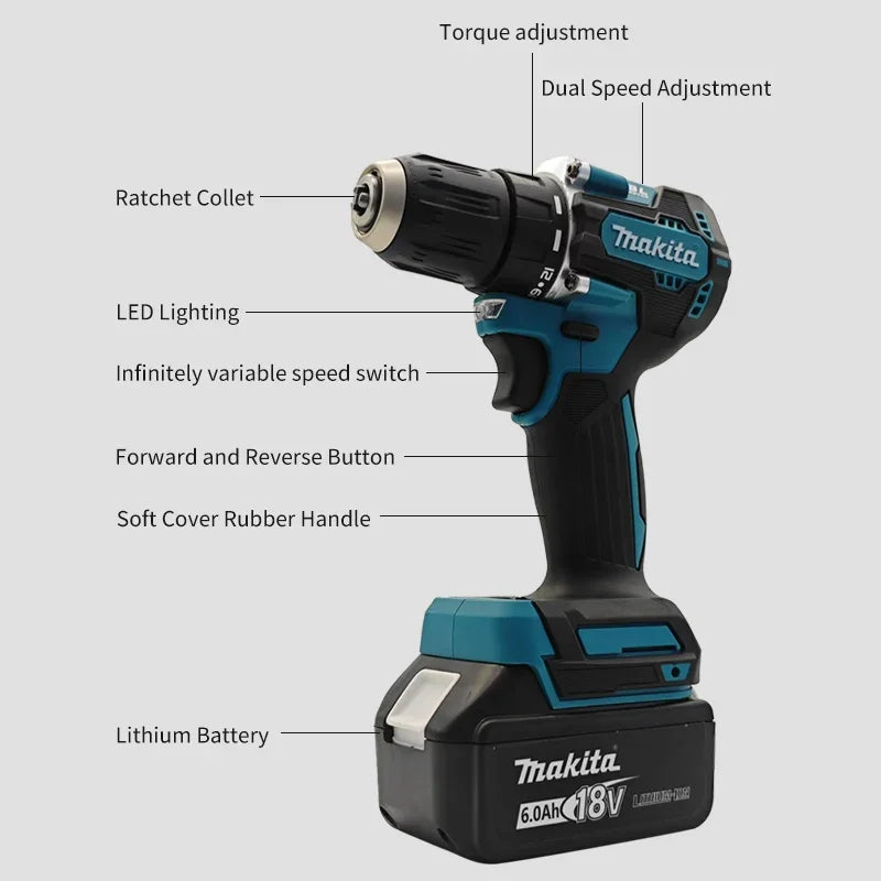 Makita DDF487 10mm brushless 18V lithium rechargeable impact drill household hand drill high torque electric screwdriver