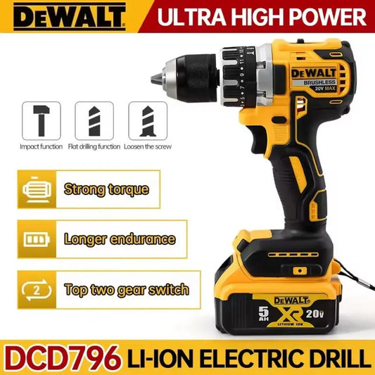 Dewalt DCD796 13mm Brushless Impact Electric Drill Multifunctional Cordless Screwdriver Rechargeable 20V Battery Power Tools