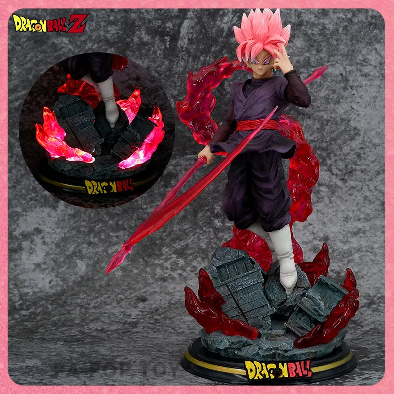 28CM Dragon Ball Z Zamasu Anime Figure Black Goku Action Figurine PVC GK Statue with Light Base Collection Model Decor Toy Gift
