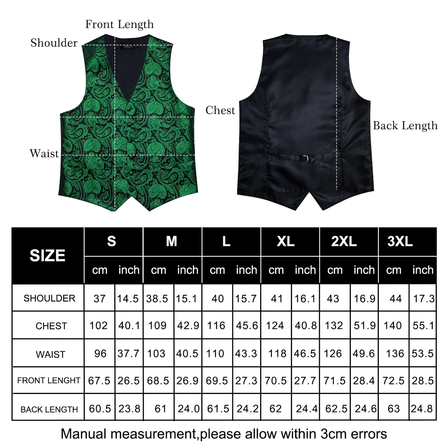 Fashion Green Paisley Vest for Man Business Festival Dress Fit Men's Waistcoat Luxury Silk Necktie Pocket Square Cufflinks Ring