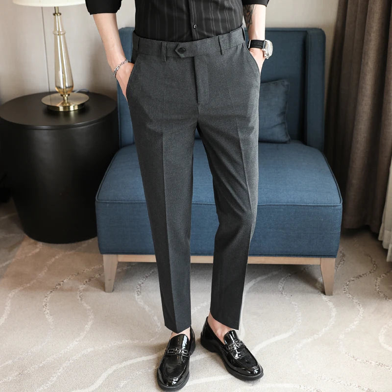Men's Summer Pants Business Formal Wear Elastic Waist Suit Pants For Men Clothing 2024 Slim Fit Full Length Trousers Big Size 44