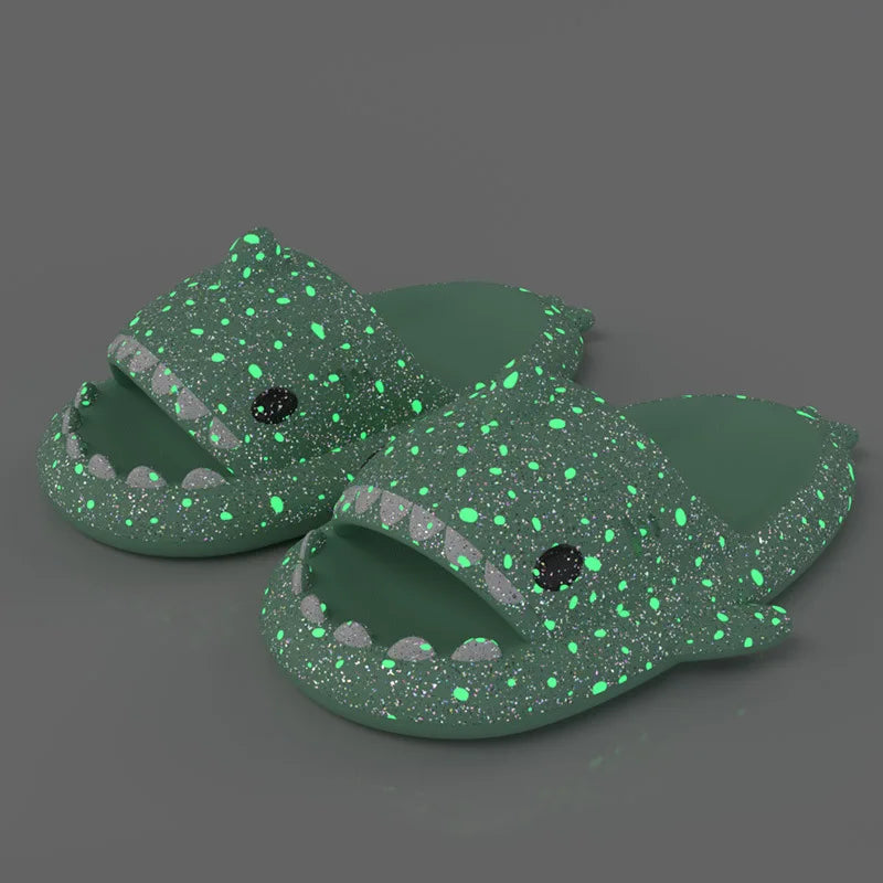 Halloween Pumpkin Night Light Shark Slippers Women Luminous Sandal Couple Home Non-slip Creative Slides Men Outside Flip Flops