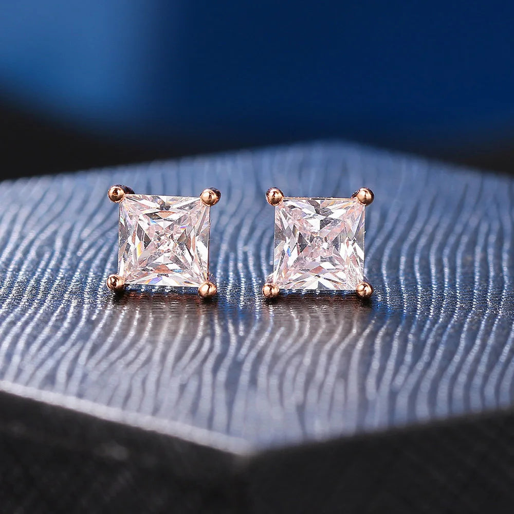 Popular Square Zircon Stud Earrings For Men Women Classic Everything Matching Ear Accessories Jewelry Wholesale aretes de mujer