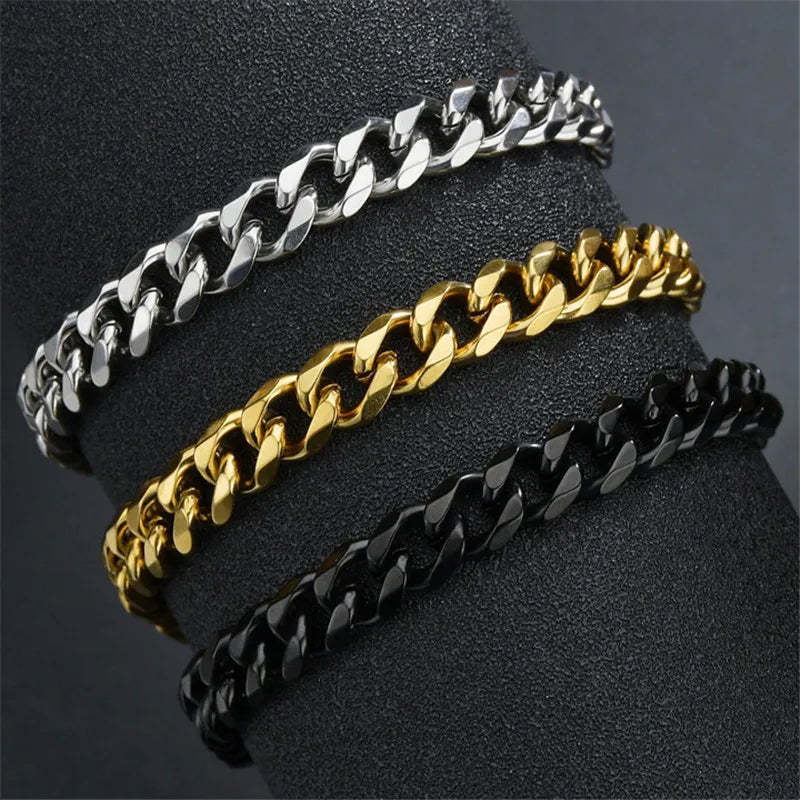 LETAPI Fashion Stainless Steel Curb Cuban Chain Bracelet for Men Women Hip Hop Couple Unisex Wrist Hand Jewelry Gift Party