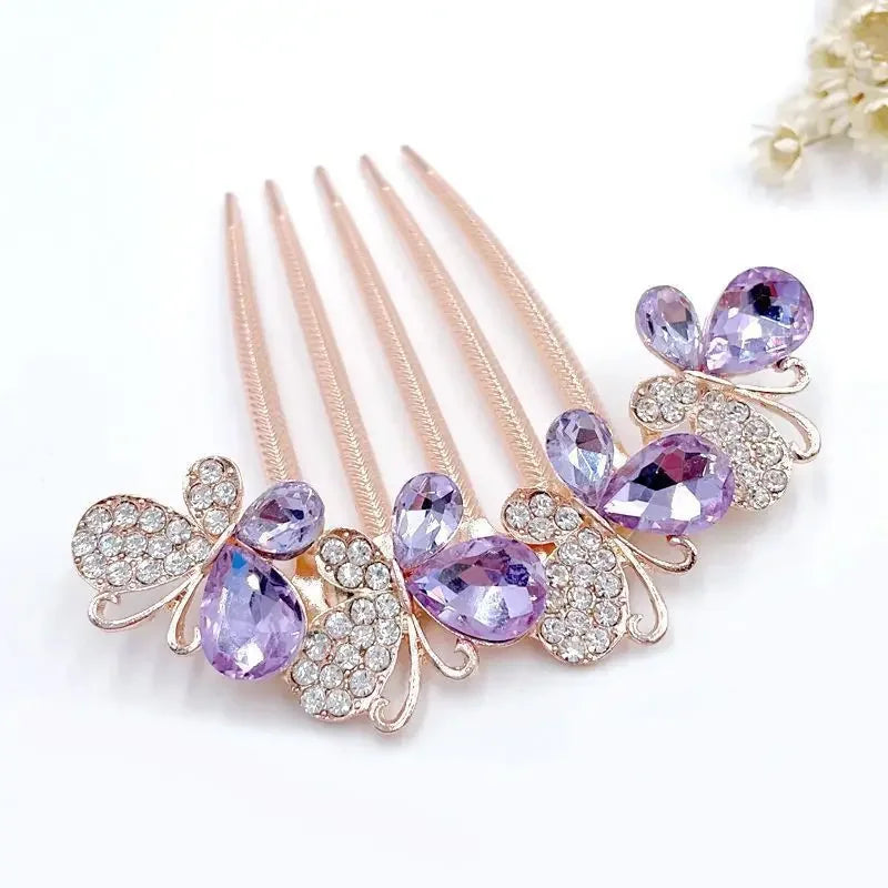 Fashion Zircon Butterfly Five Toothed Hairpin Bride Hair Accessories for Women Retro Luxury Alloy Hair Comb Mom's Headwear Gift