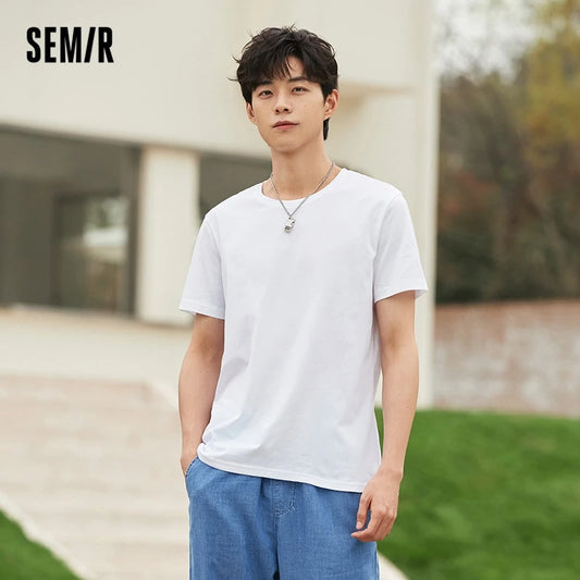 Semir Short Sleeve Men T-Shirt Cotton 2025 Summer New Man Clothing Thin And Versatile T Shirt Couples Solid Color Tops