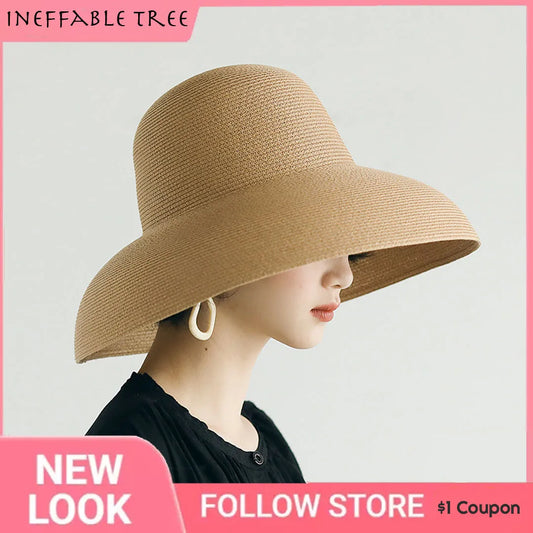 Summer Hepburn Style Vintage Design Big Eaves Straw Hat Women Girls Solid Color Beach Holiday Big Sun Gorra