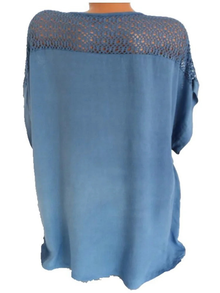 Loose Short-Sleeved Lace Women Blouses