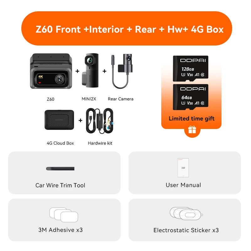 DDPAI Dash Cam Z60 3CH Support Rear and Interior Dash Cam With GPS 5GHz WiFi ADAS NightVISion Dash Camera 24H Parking Monitor