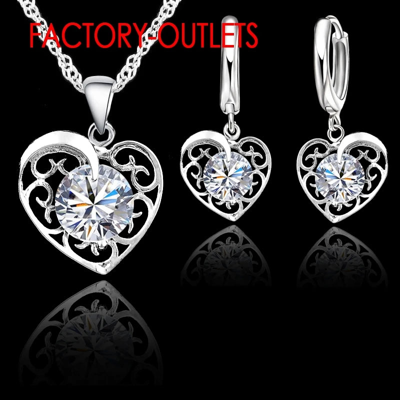 Fashion Jewelry Set 925 Sterling Silver CZ Crystal Heart Design Female Party Engagement  Wholesale All Compatible