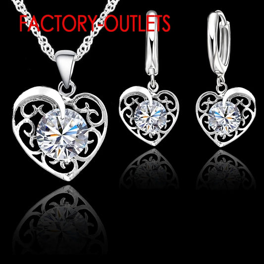Fashion Jewelry Set 925 Sterling Silver CZ Crystal Heart Design Female Party Engagement  Wholesale All Compatible