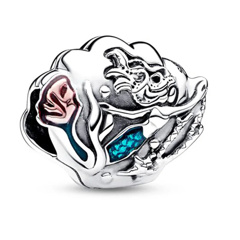 Disney Mickey Minnie Ice and Snow Princess Cartoon Series Pendant DIY Large Hole Zinc Charm Jewelry