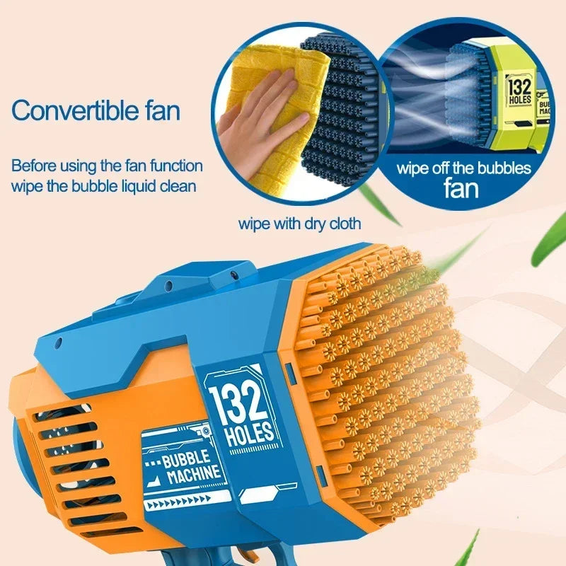 132 Holes Bubble Gun Rocket Bubbles Machine Gun Shape Automatic Bazooka Bubble Blower with Light Summer Toys for Children Gift