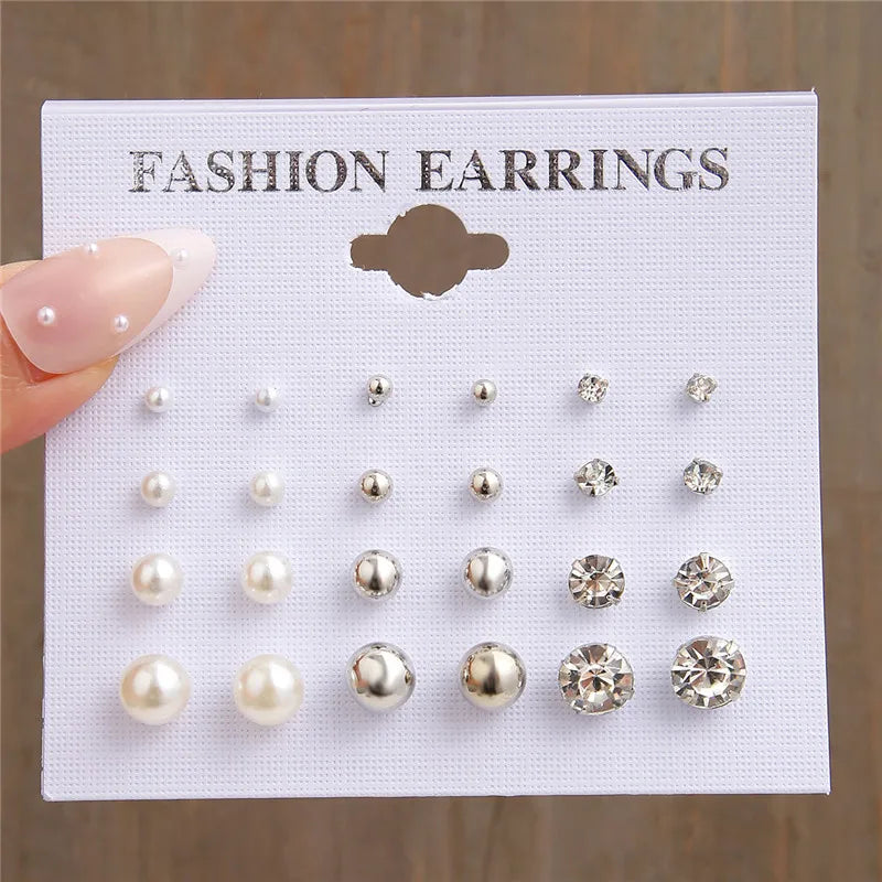 LETAPI 12 pairs/set Female Pearl Earrings Set For Women Bohemian Geometric Stud Earrings for Women Fashion Jewelry Gifts