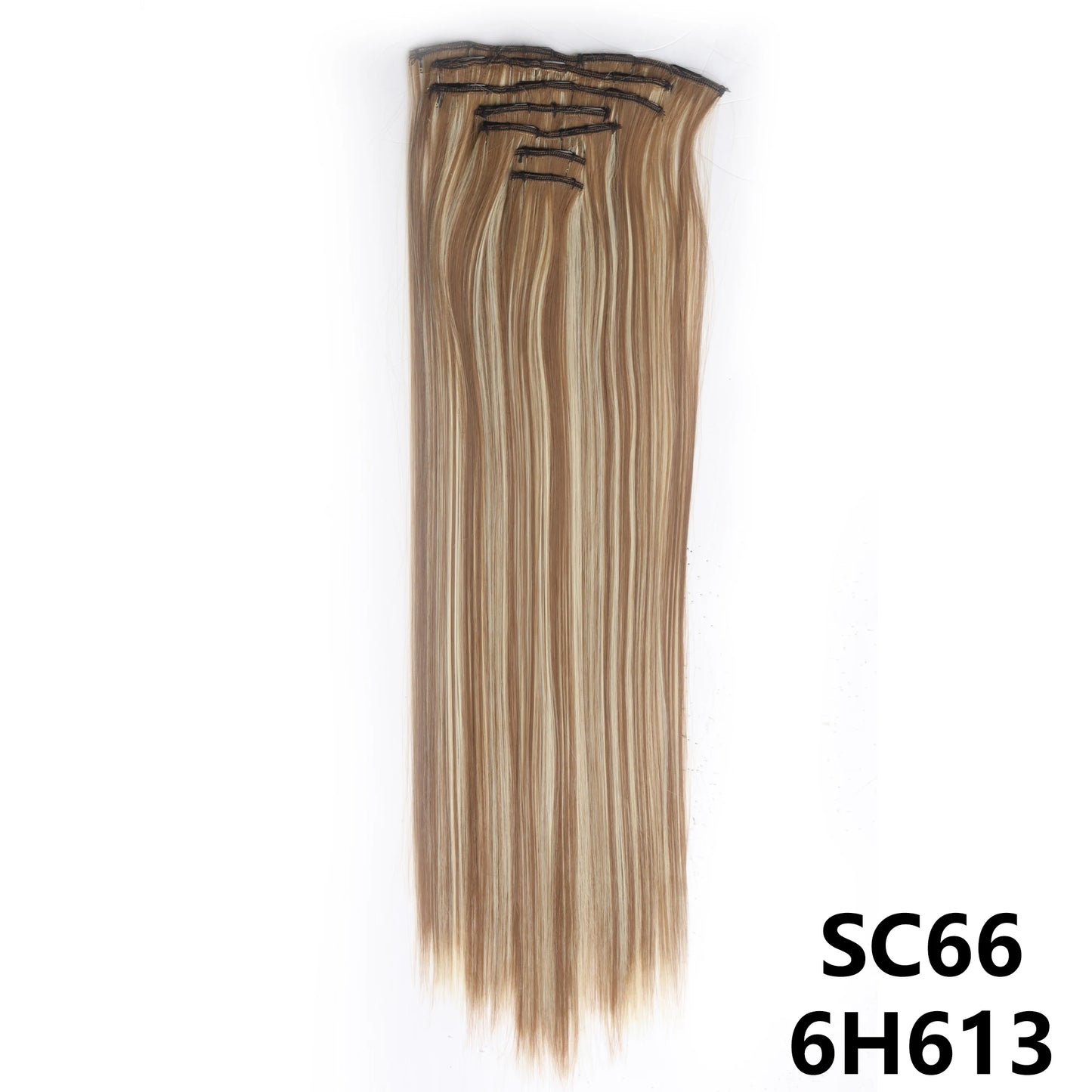Long Straight Synthetic 16 Clips In Hair Extensions 7Pcs/Set High Temperature Fiber Black Brown Blonde Hairpiece For Women