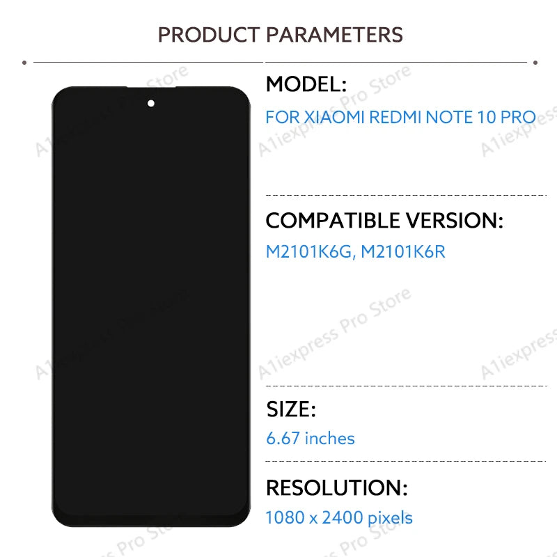 AMOLED LCD Screen For Xiaomi Redmi Note 10 Pro LCD Display Touch Screen Digitizer Assembly M2101K6G M2101K6R Screen Display Part