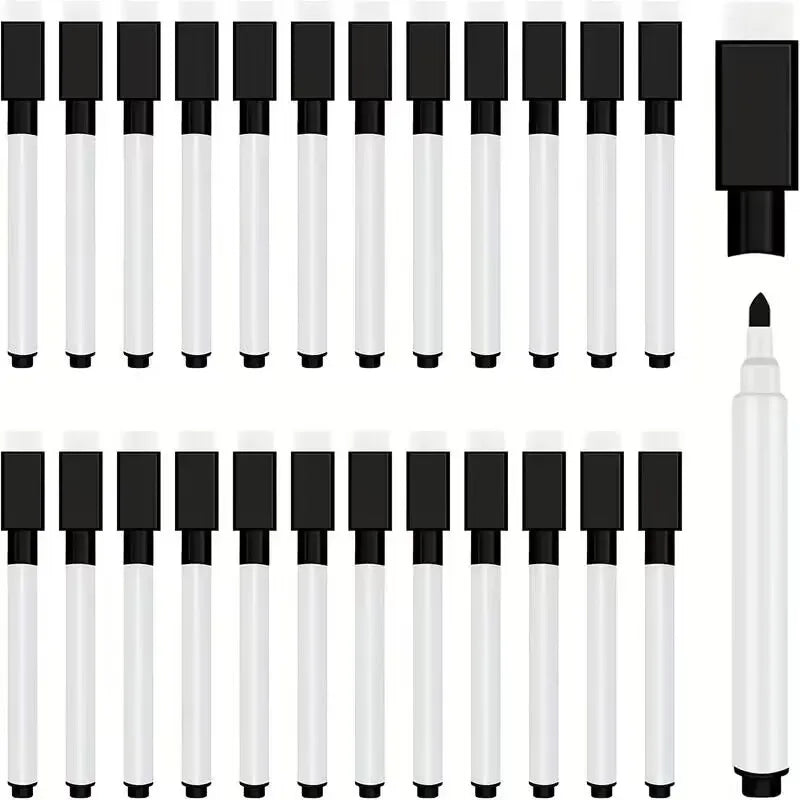 25Pcs Black Dry Erase Markers with Eraser Cap White Board Mini Dry erase Markers for Office School Supplies