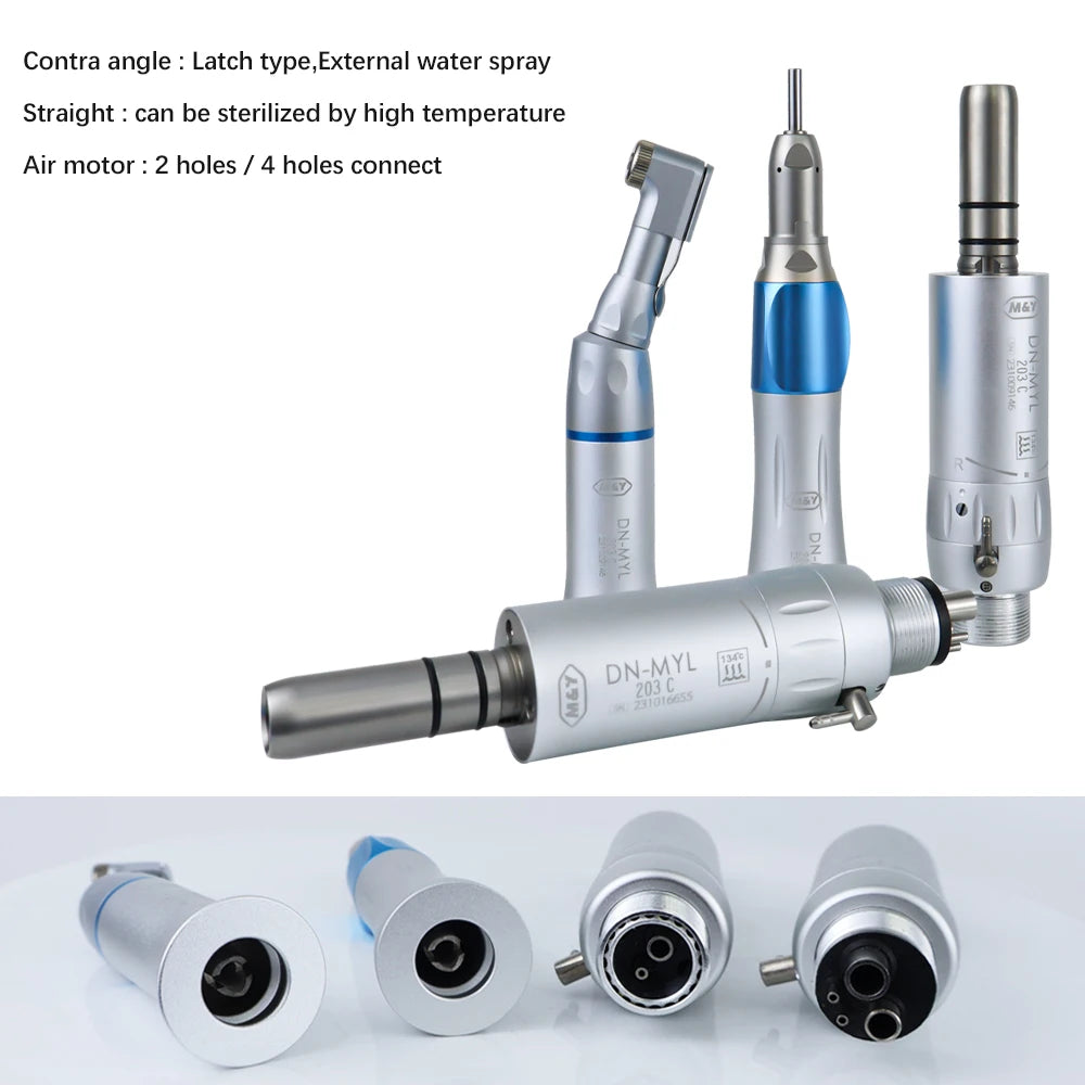 Dental Low Speed Handpiece Kits 203C 2/4 Hole Air Motor Contra Angle Straight Handpiece Dentists Equipment Tools