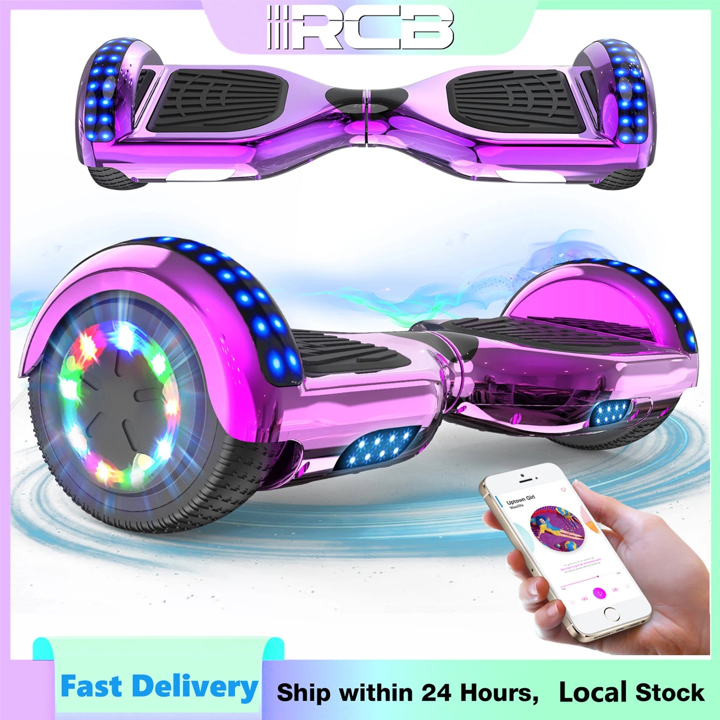 RCB Hoverboard, 6.5 Inch Two Wheel Hoverboard with Bluetooth Speaker with LED Light, Hoverboard Great Gift for Kids and Adults