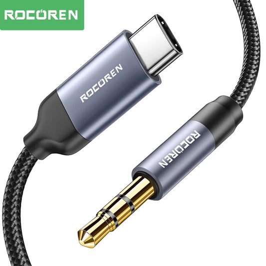 Rocoren AUX Cable Type C to 3.5mm Jack Audio Plug Speaker Adapter For Huawei iPone Realme Car Headphone Computer Converter Wire