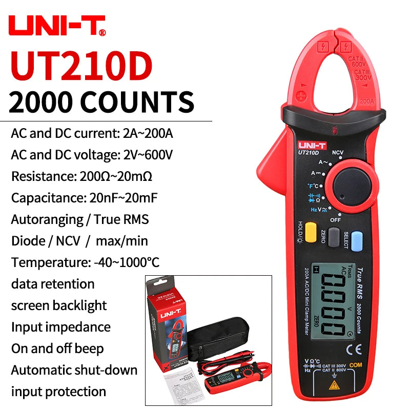 UNI-T UT210E UT202A UT204 Plus Clamp Meter AC/DC Digital Voltmeter Ammeter Pliers Multimeter Professional Electrical Multitester