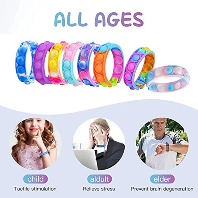 10/20/50PCS Bracelet Fidget Toys Push Stress Relief Bubble Sensory Toys Rainbow Silicone Bracelet Party Favors for Kids Adults