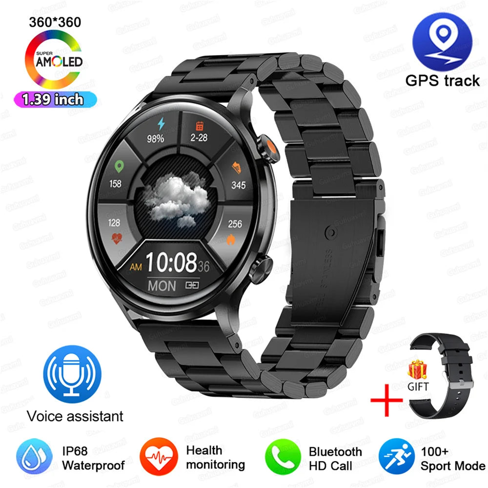 2025 New Smartwatch Women AMOLED HD Screen Always On Display Bluetooth Call IP68 Waterproof GPS Smart Men Watch For Android ios