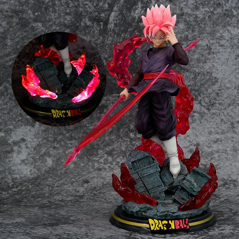 28CM Dragon Ball Z Zamasu Anime Figure Black Goku Action Figurine PVC GK Statue with Light Base Collection Model Decor Toy Gift