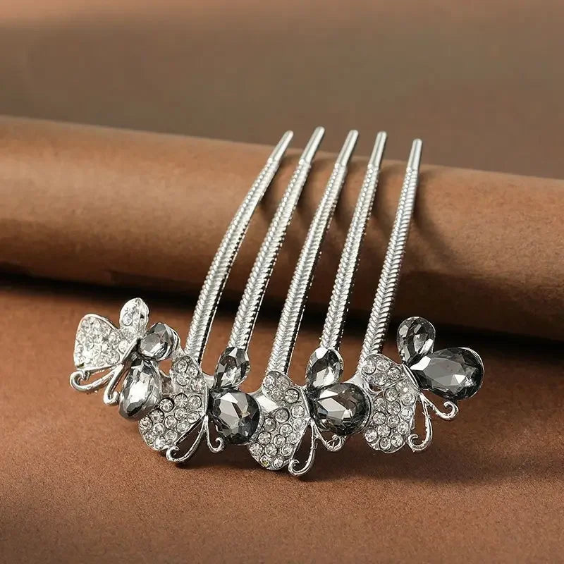 Fashion Zircon Butterfly Five Toothed Hairpin Bride Hair Accessories for Women Retro Luxury Alloy Hair Comb Mom's Headwear Gift