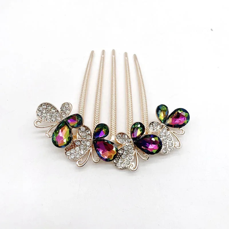 Fashion Zircon Butterfly Five Toothed Hairpin Bride Hair Accessories for Women Retro Luxury Alloy Hair Comb Mom's Headwear Gift