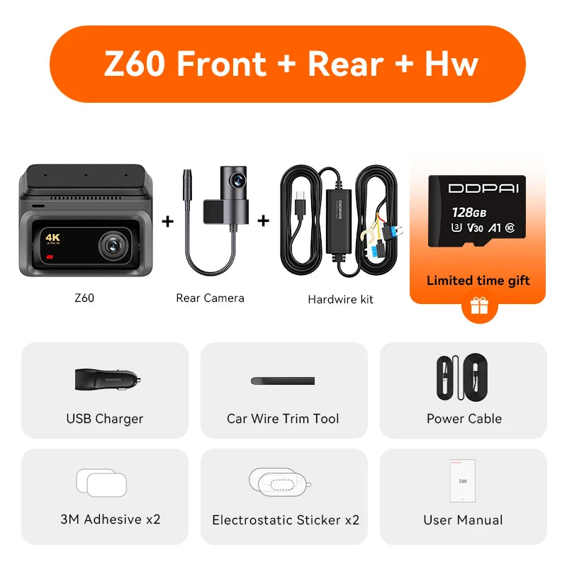 DDPAI Dash Cam Z60 3CH Support Rear and Interior Dash Cam With GPS 5GHz WiFi ADAS NightVISion Dash Camera 24H Parking Monitor