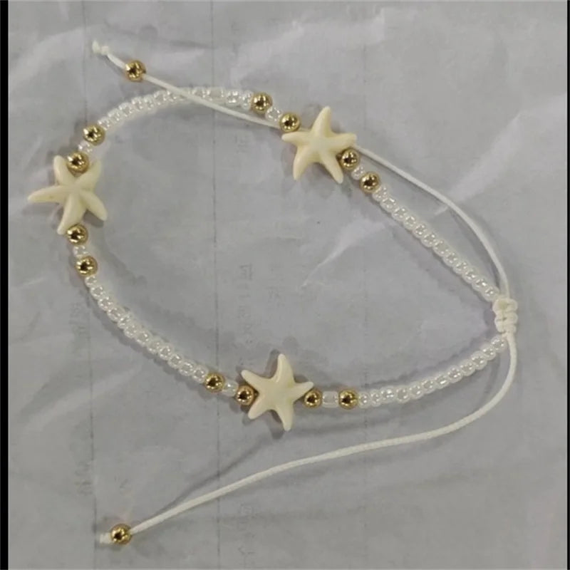 Simple Beaded Weaving Adjustable Starfish Anklets For Women Rope Chain Ankle Bracelet Beach Jewelry Summer Accessories