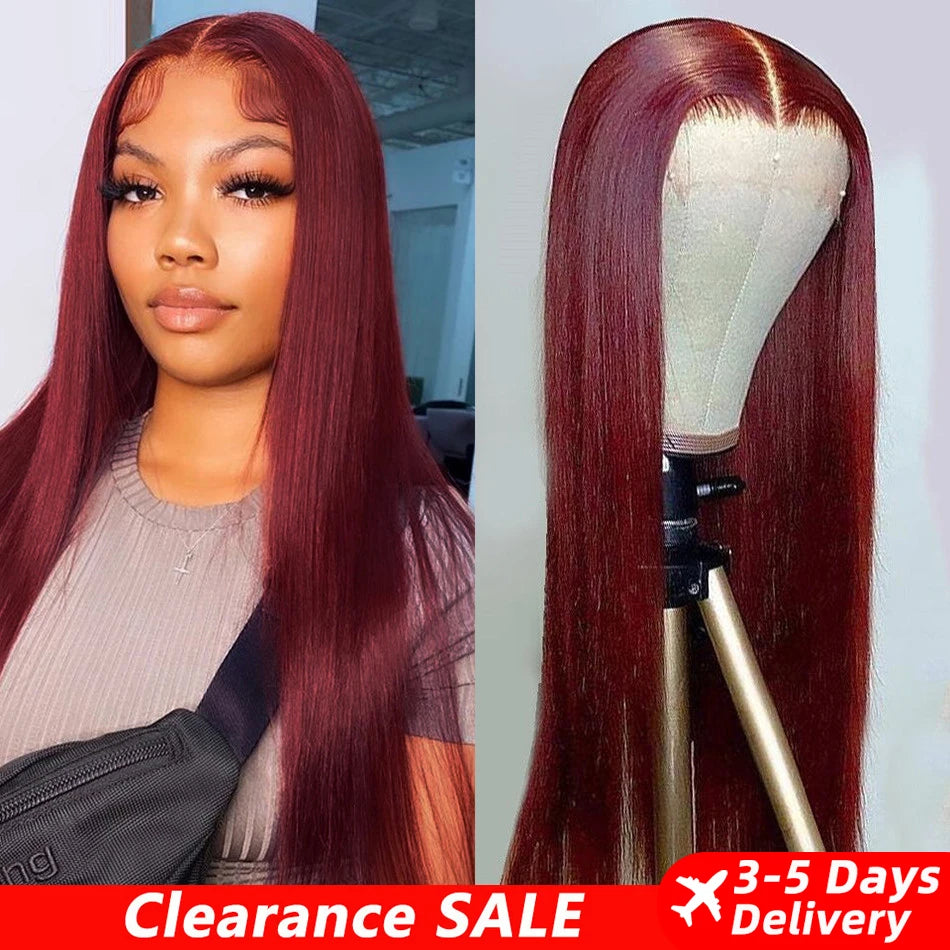 13x6 HD Lace Front Wig Human Hair Wigs 99J Red Burgundy Colored HD Transparent Pre Plucked Lace Frontal Human Hair Wigs Straight