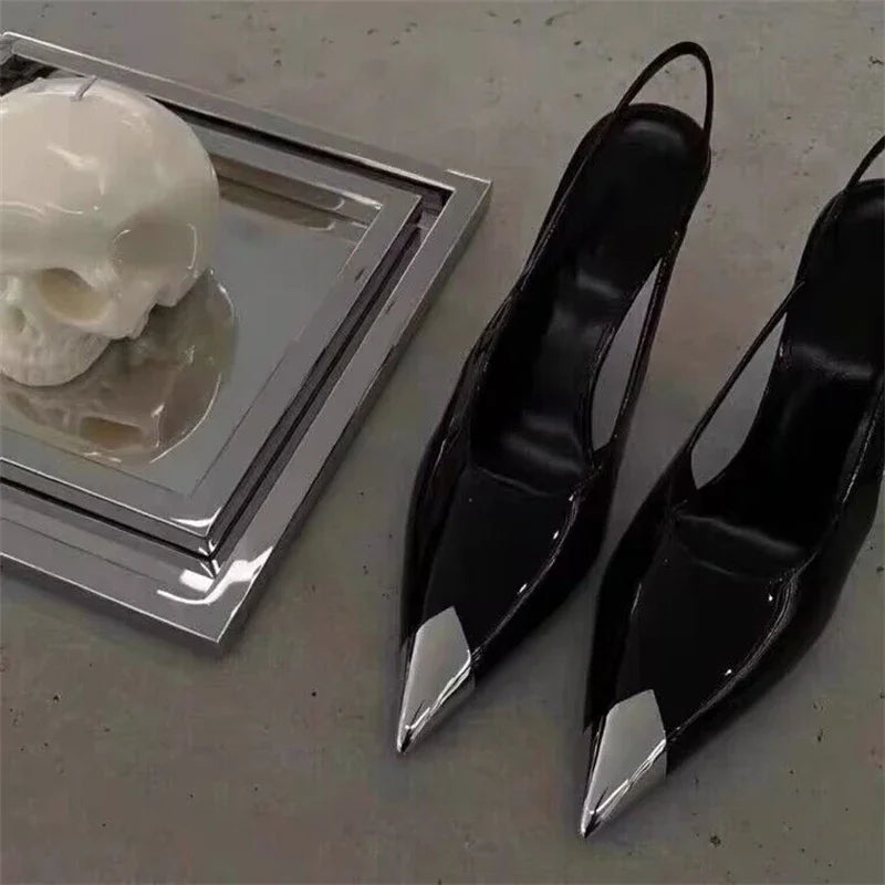 6CM 9CM Thin Heels Women Pumps Patent Leather Sexy Party Prom Slip-On Spring Sandals Mules Shoes