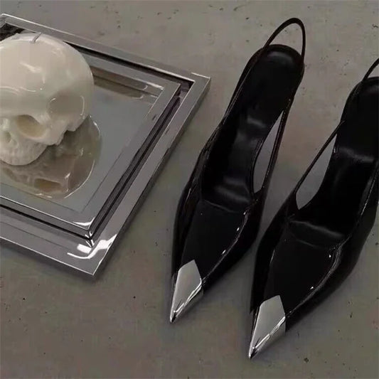 6CM 9CM Thin Heels Women Pumps Patent Leather Sexy Party Prom Slip-On Spring Sandals Mules Shoes