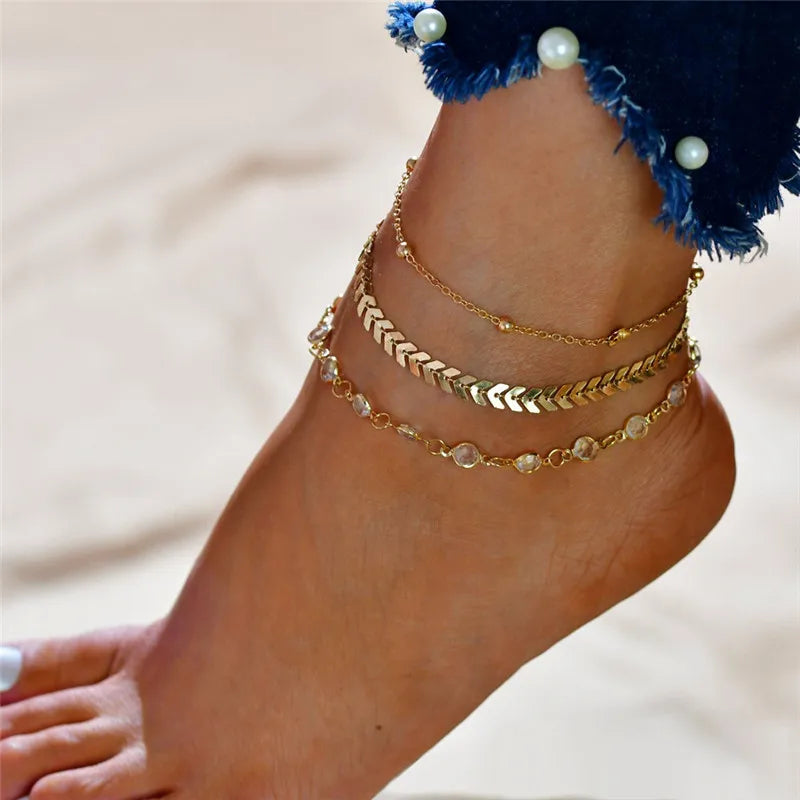 Boho Gold Silver Color Tassel Chain Bracelet Anklet Charms Snake/Starfish/Heart Sexy Leg Ankle On Foot Chain Beach Jewelry