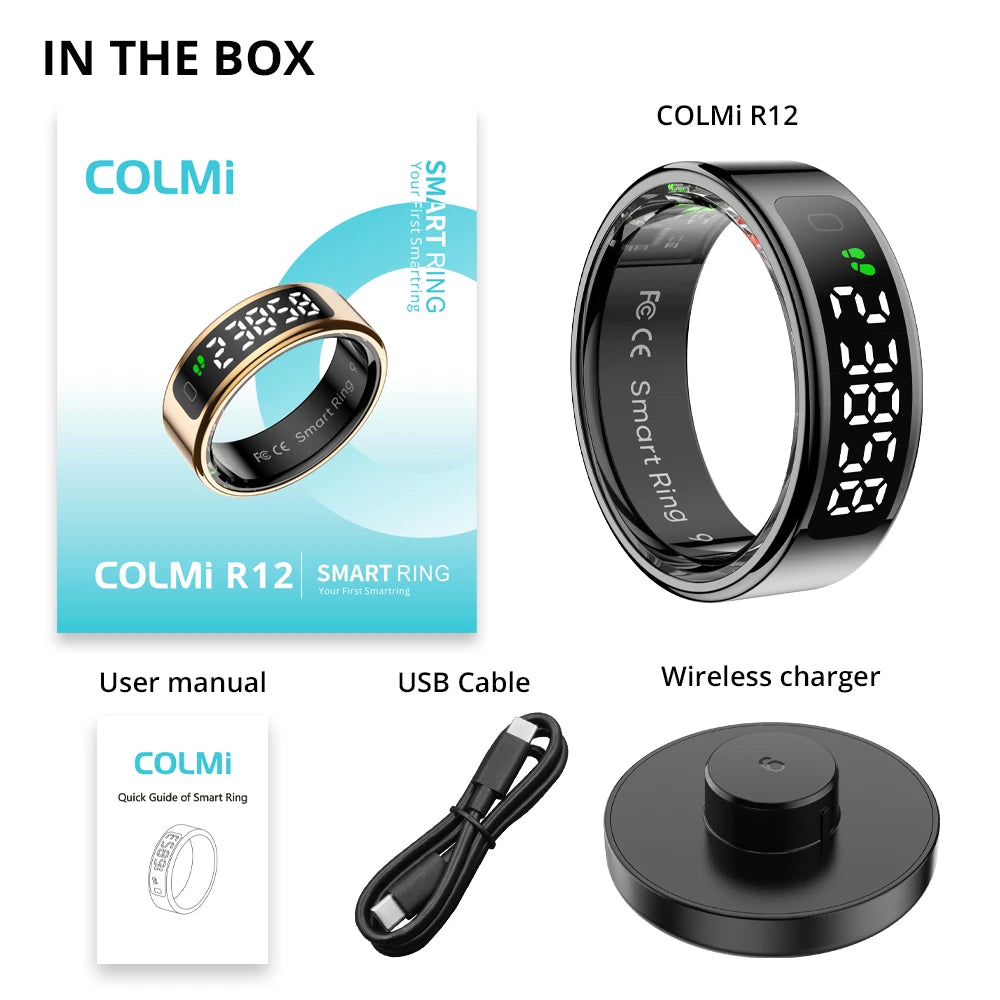 COLMI R12 Smart Ring with Display Screen and Touch, Health Manager, Wireless Charging, 5 ATM Waterproof For Men Women